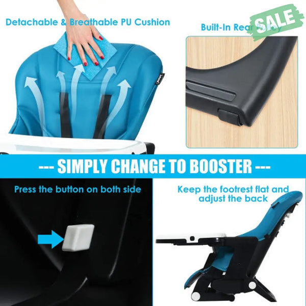 4-in-1 High Chair–Booster Seat with Adjustable Height and Recline-Black High Chairs