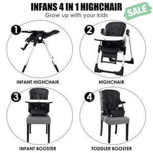 4-in-1 High Chair–Booster Seat with Adjustable Height and Recline-Black High Chairs