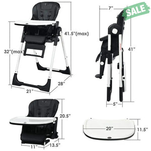 4-in-1 High Chair–Booster Seat with Adjustable Height and Recline-Black High Chairs