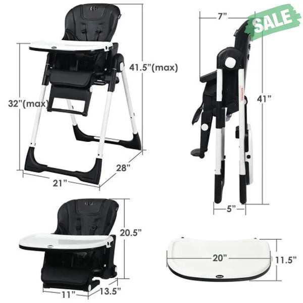 4-in-1 High Chair–Booster Seat with Adjustable Height and Recline-Black High Chairs