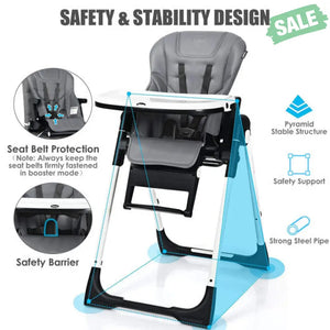 4-in-1 High Chair–Booster Seat with Adjustable Height and Recline-Black High Chairs