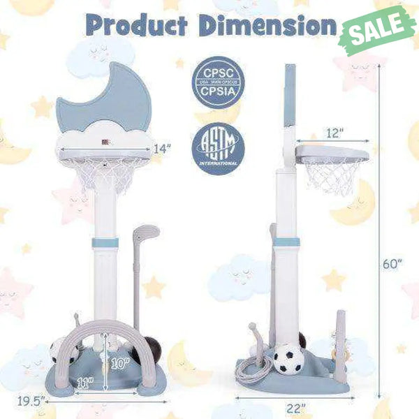 4-In-1 Kids Basketball Hoop with Moon-shaped Electronic Scoreboard and Play Set-Blue Blue Baby Gyms & Playmats