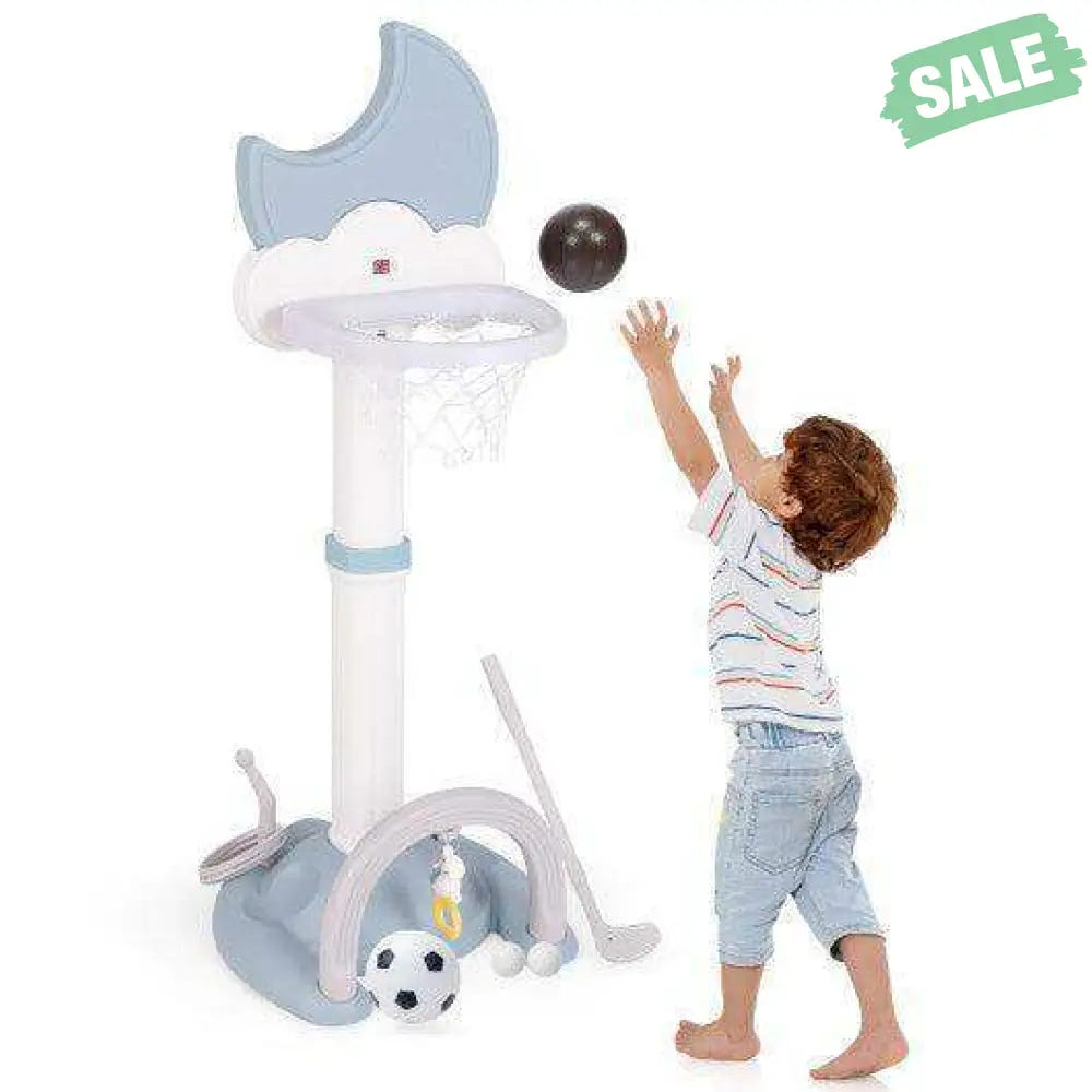 4-In-1 Kids Basketball Hoop with Moon-shaped Electronic Scoreboard and Play Set-Blue Blue Baby Gyms & Playmats
