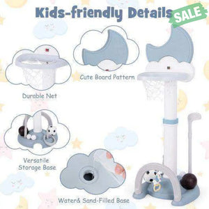 4-In-1 Kids Basketball Hoop with Moon-shaped Electronic Scoreboard and Play Set-Blue Blue Baby Gyms & Playmats