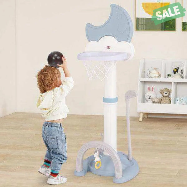 4-In-1 Kids Basketball Hoop with Moon-shaped Electronic Scoreboard and Play Set-Blue Blue Baby Gyms & Playmats
