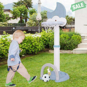 4-In-1 Kids Basketball Hoop with Moon-shaped Electronic Scoreboard and Play Set-Blue Blue Baby Gyms & Playmats