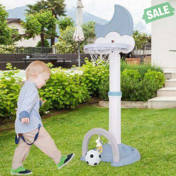 4-In-1 Kids Basketball Hoop with Moon-shaped Electronic Scoreboard and Play Set-Blue Blue Baby Gyms & Playmats