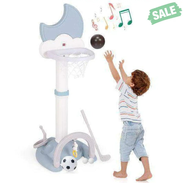 4-In-1 Kids Basketball Hoop with Moon-shaped Electronic Scoreboard and Play Set-Blue Blue Baby Gyms & Playmats