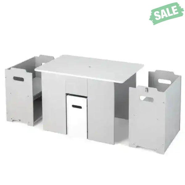 4-in-1 Kids Table and Chairs with Multiple Storage for Learning-Gray Kids Table & Chair Sets