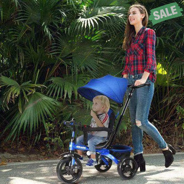 4-in-1 Kids Tricycle with Adjustable Push Handle-Blue Blue Baby Strollers
