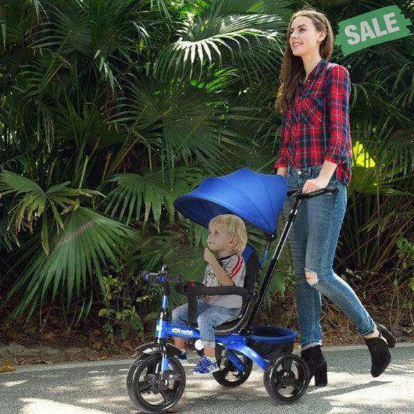 4-in-1 Kids Tricycle with Adjustable Push Handle-Blue Blue Baby Strollers