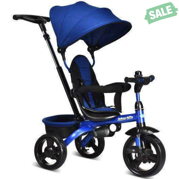 4-in-1 Kids Tricycle with Adjustable Push Handle-Blue Blue Baby Strollers