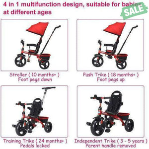 4-in-1 Kids Tricycle with Adjustable Push Handle-Blue Blue Baby Strollers