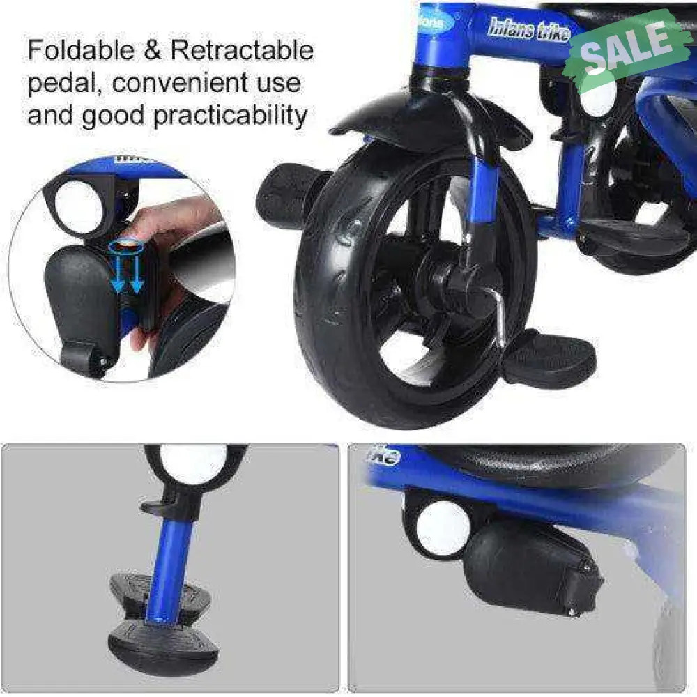 4-in-1 Kids Tricycle with Adjustable Push Handle-Blue Blue Baby Strollers
