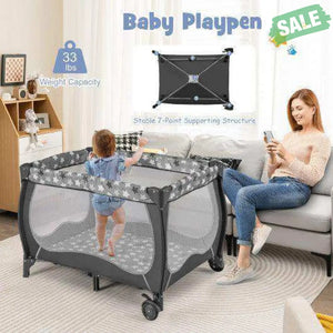 4 in 1 Portable Baby Nursery Center with Net and Music Box-Gray
