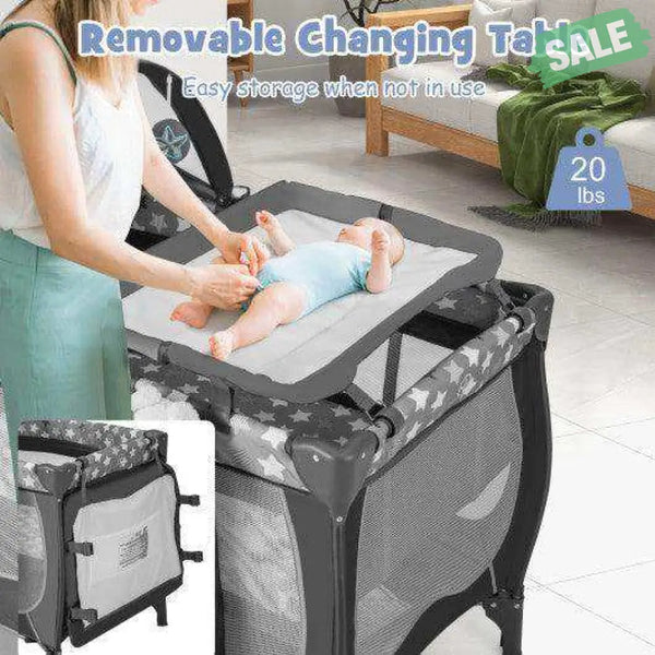 4 in 1 Portable Baby Nursery Center with Net and Music Box-Gray