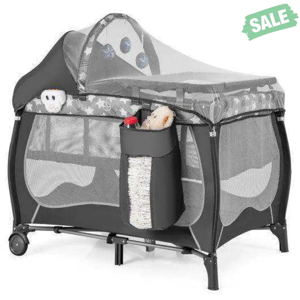 4 in 1 Portable Baby Nursery Center with Net and Music Box-Gray