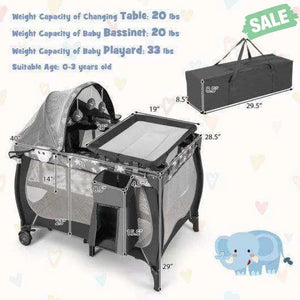4 in 1 Portable Baby Nursery Center with Net and Music Box-Gray