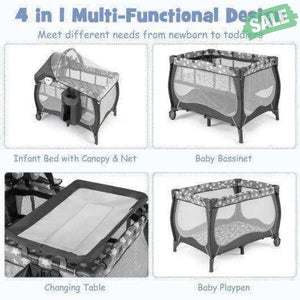 4 in 1 Portable Baby Nursery Center with Net and Music Box-Multicolor Multicolor Baby Playpen & Playards
