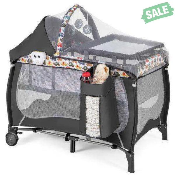 4 in 1 Portable Baby Nursery Center with Net and Music Box-Multicolor Multicolor Baby Playpen & Playards