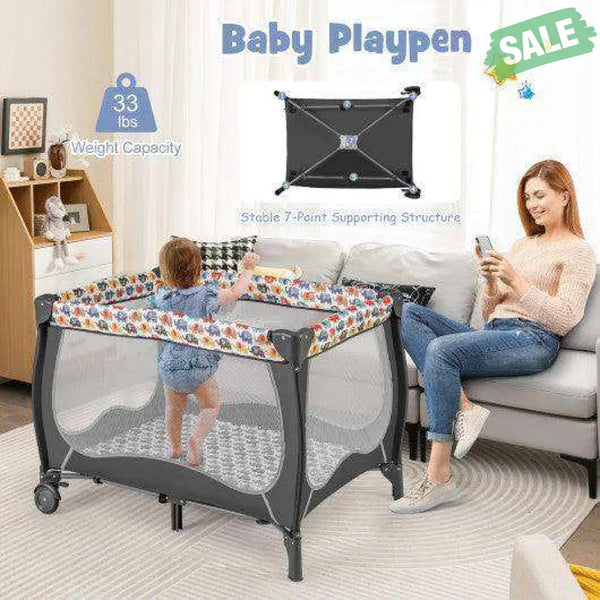4 in 1 Portable Baby Nursery Center with Net and Music Box-Multicolor Multicolor Baby Playpen & Playards