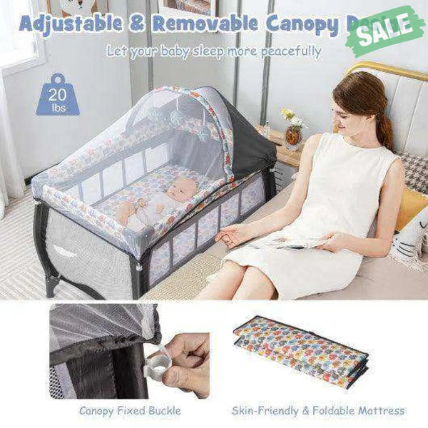 4 in 1 Portable Baby Nursery Center with Net and Music Box-Multicolor Multicolor Baby Playpen & Playards