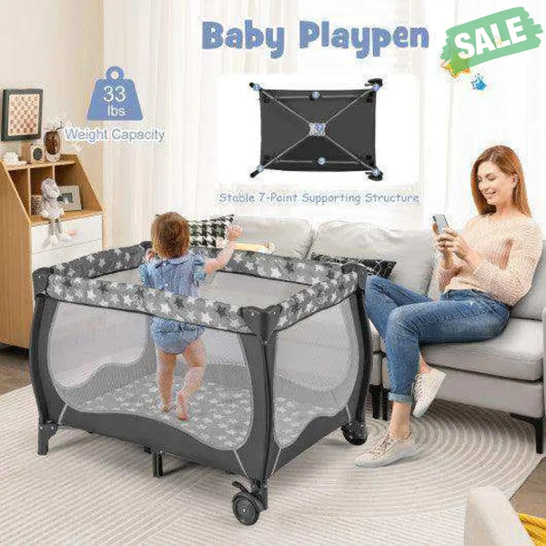 4 in 1 Portable Baby Nursery Center with Net and Music Box-Multicolor Multicolor Baby Playpen & Playards