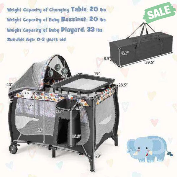 4 in 1 Portable Baby Nursery Center with Net and Music Box-Multicolor Multicolor Baby Playpen & Playards