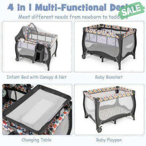 4 in 1 Portable Baby Nursery Center with Net and Music Box-Multicolor Multicolor Baby Playpen & Playards