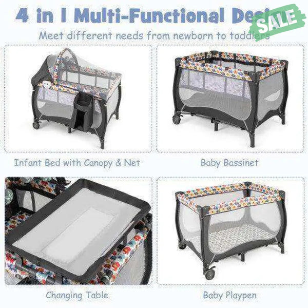 4 in 1 Portable Baby Nursery Center with Net and Music Box-Multicolor Multicolor Baby Playpen & Playards