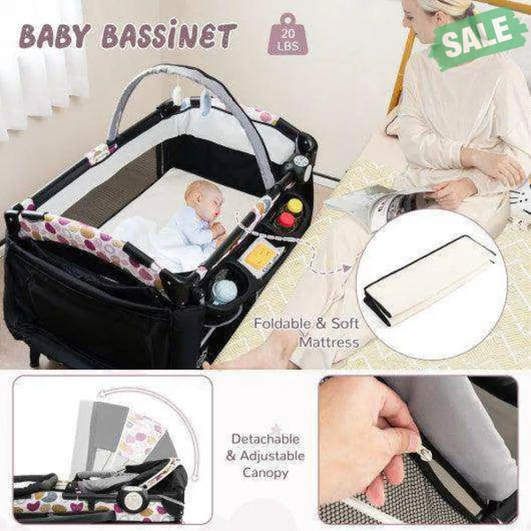 4 in 1 Portable Pack and Play Baby Nursery Center with Bassinet-Purple