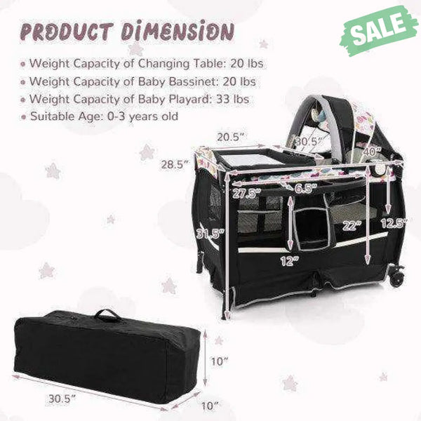 4 in 1 Portable Pack and Play Baby Nursery Center with Bassinet-Purple