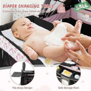 4 in 1 Portable Pack and Play Baby Nursery Center with Bassinet-Pink