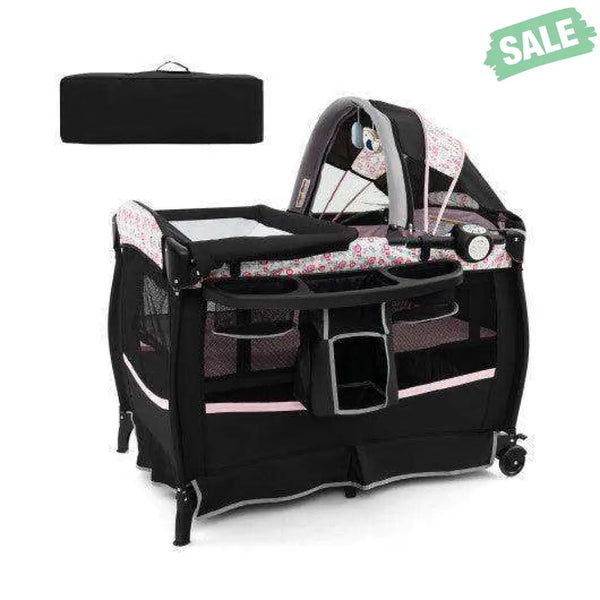 4 in 1 Portable Pack and Play Baby Nursery Center with Bassinet-Pink