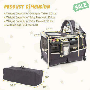 4 in 1 Portable Pack and Play Baby Nursery Center with Bassinet-Yellow
