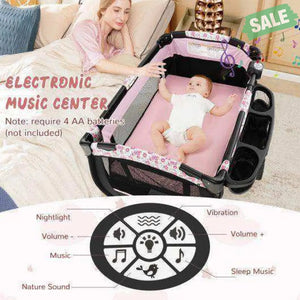 4 in 1 Portable Pack and Play Baby Nursery Center with Bassinet-Pink