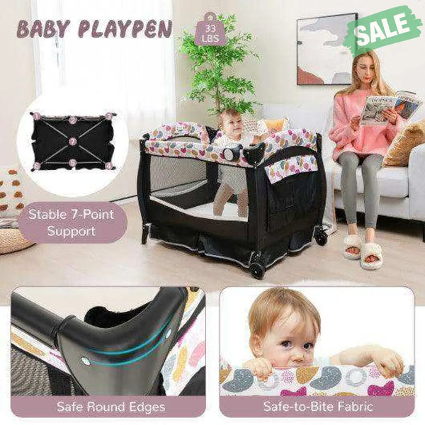 4 in 1 Portable Pack and Play Baby Nursery Center with Bassinet-Purple