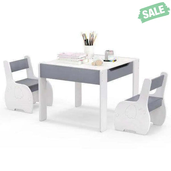 4-in-1 Wooden Activity Kids Table and Chairs with Storage and Detachable Blackboard-White Kids Table & Chair Sets