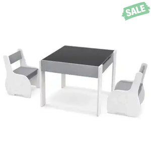 4-in-1 Wooden Activity Kids Table and Chairs with Storage and Detachable Blackboard-White Kids Table & Chair Sets