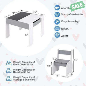 4-in-1 Wooden Activity Kids Table and Chairs with Storage and Detachable Blackboard-White Kids Table & Chair Sets