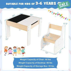 4-in-1 Wooden Activity Kids Table and Chairs with Storage and Detachable Blackboard-White Kids Table & Chair Sets