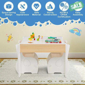 4-in-1 Wooden Activity Kids Table and Chairs with Storage and Detachable Blackboard-White Kids Table & Chair Sets