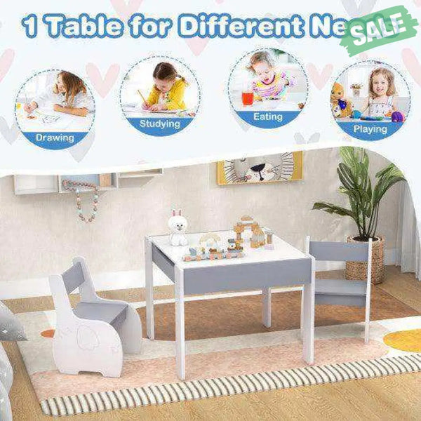 4-in-1 Wooden Activity Kids Table and Chairs with Storage and Detachable Blackboard-White Kids Table & Chair Sets