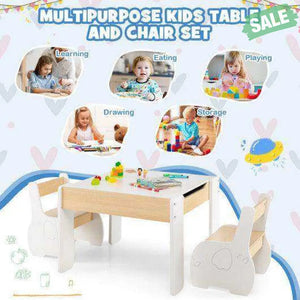 4-in-1 Wooden Activity Kids Table and Chairs with Storage and Detachable Blackboard-White Kids Table & Chair Sets