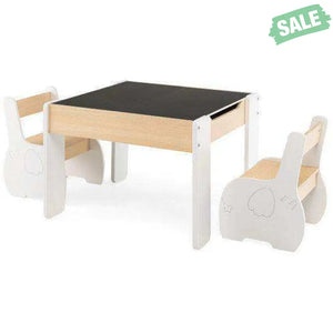 4-in-1 Wooden Activity Kids Table and Chairs with Storage and Detachable Blackboard-White Kids Table & Chair Sets