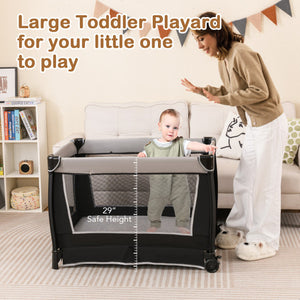 4-in-1 Convertible Portable Baby Play yard with Toys and Music Player