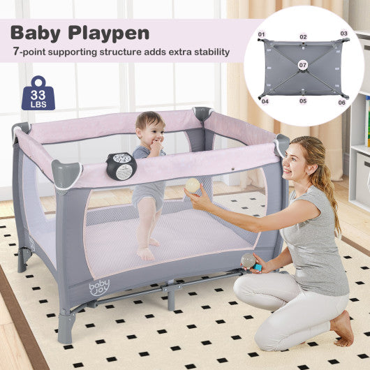 4-in-1 Convertible Portable Baby Playard Newborn Napper with Music and Toys