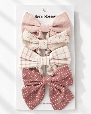 4-Piece Bow Clip Set - Antique Rose