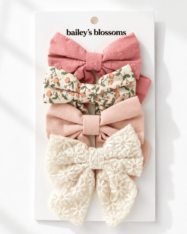 4-Piece Bow Clip Set - Sweet Blossom