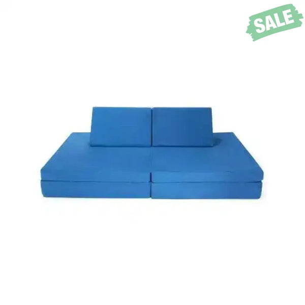 4-Piece Convertible Kids Couch Set with 2 Folding Mats-Blue Blue Kids Chairs & Seating